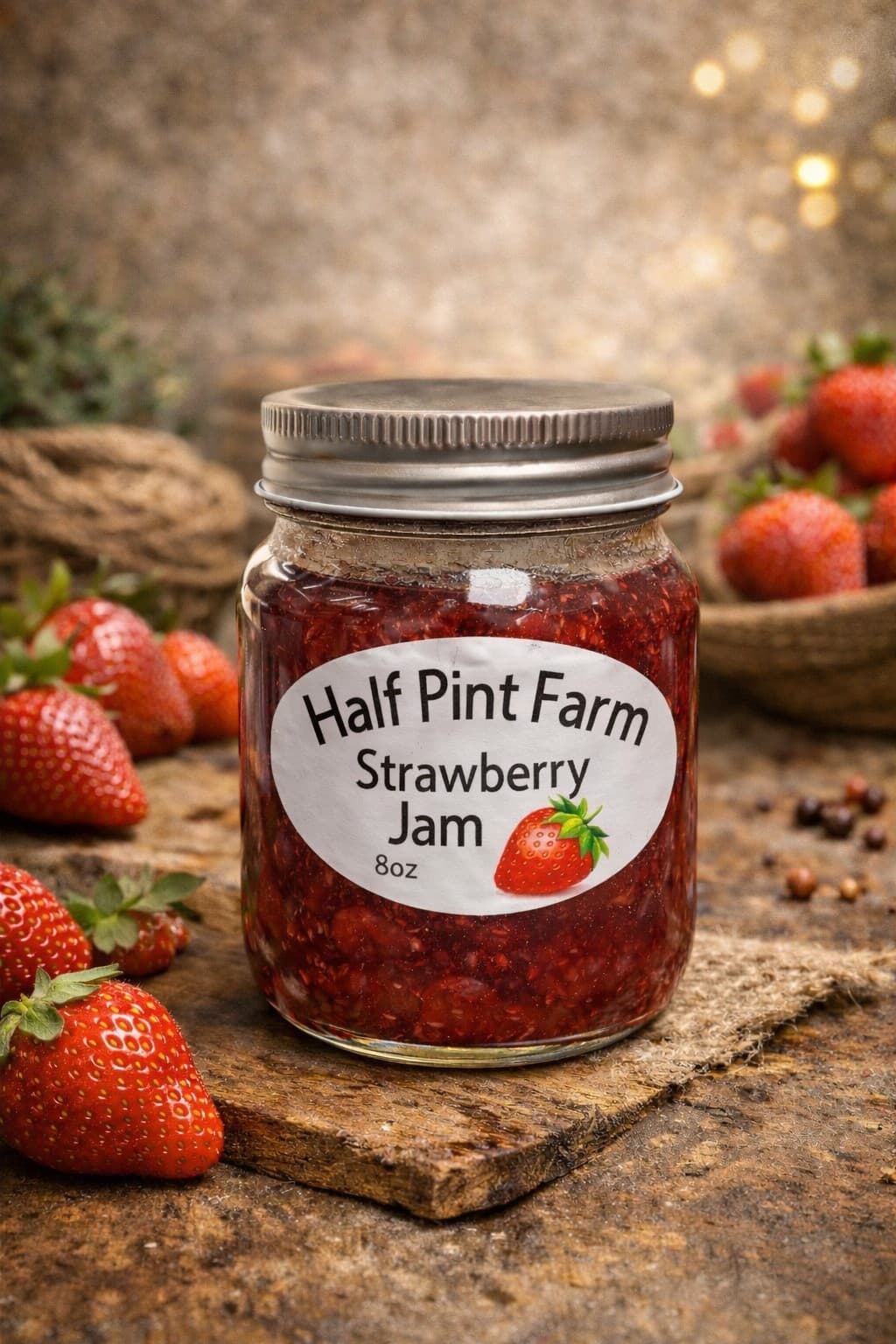 Strawberry Jam - 8oz jar of farm-fresh strawberry preserves from Half Pint Farm