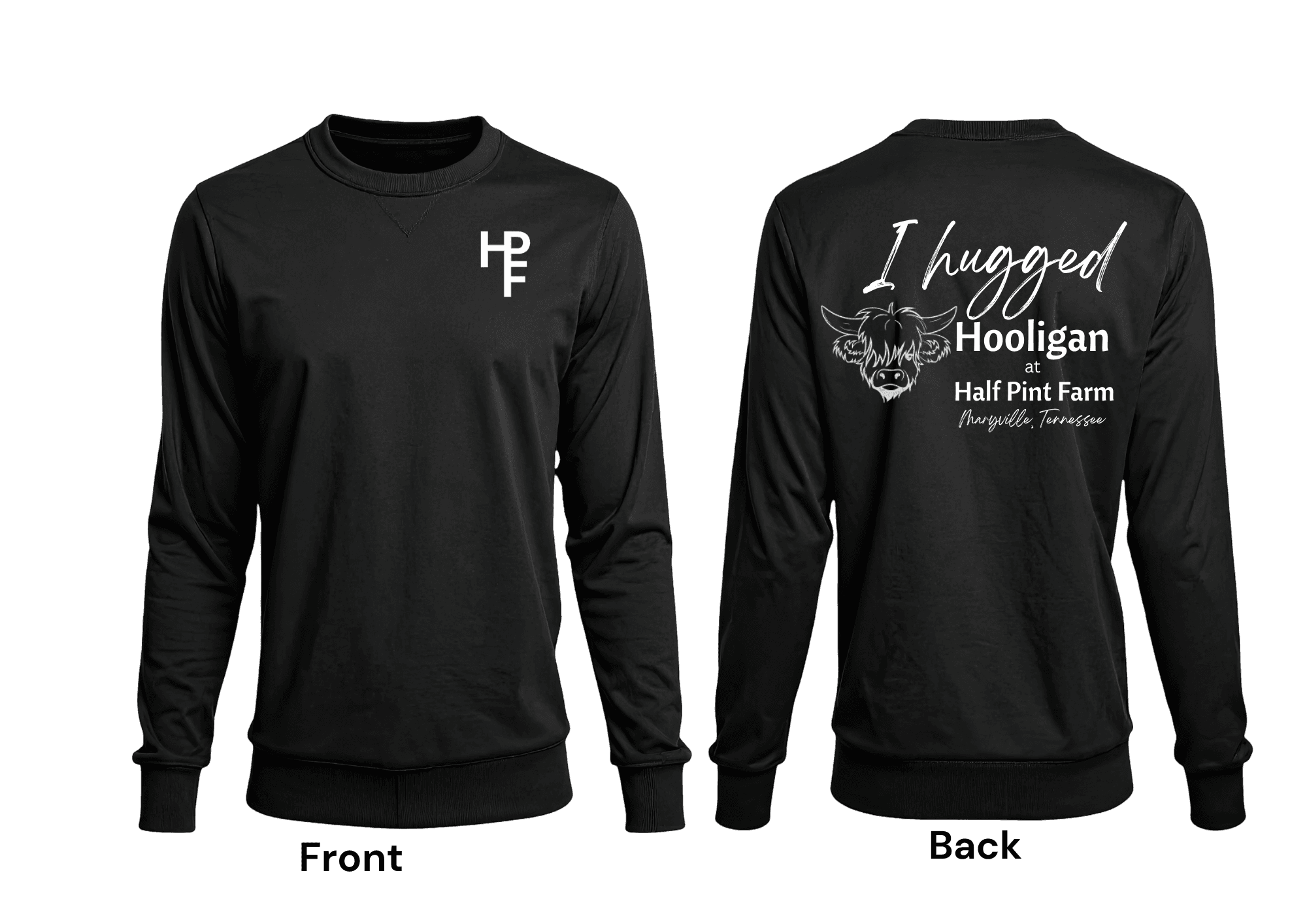 Hooligan Long Sleeve T-Shirt featuring 'I Hugged Hooligan' design from Half Pint Farm - Available in multiple colors