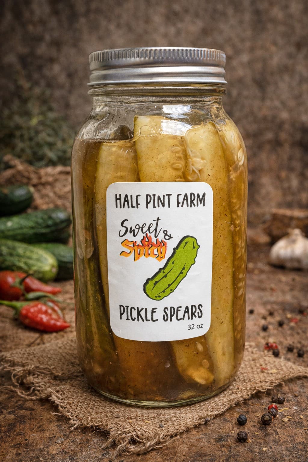 Sweet & Spicy Pickle Spears - Large crunchy pickle spears from Half Pint Farm
